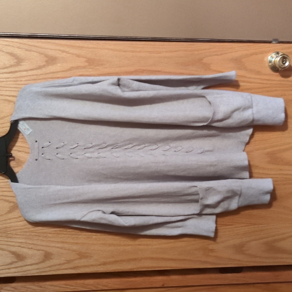 Poof Apparel Light Gray Open Cardigan with Braided Back L Like New